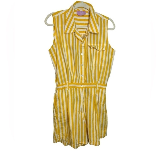 south beach Pants - Sleeveless Yellow & White Striped Button-Front Romper